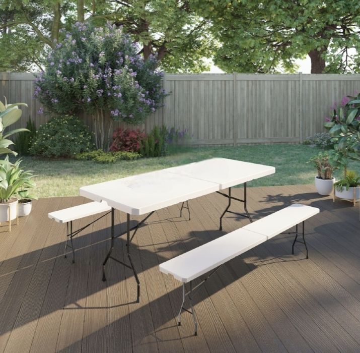 Banca Gradina, pentru 2 persoane, pliabila, otel/plastic,183x29x42cm