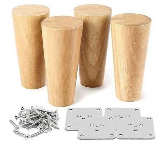 Set 4 picioare mobilier, lemn, 12 cm, finisaj natur