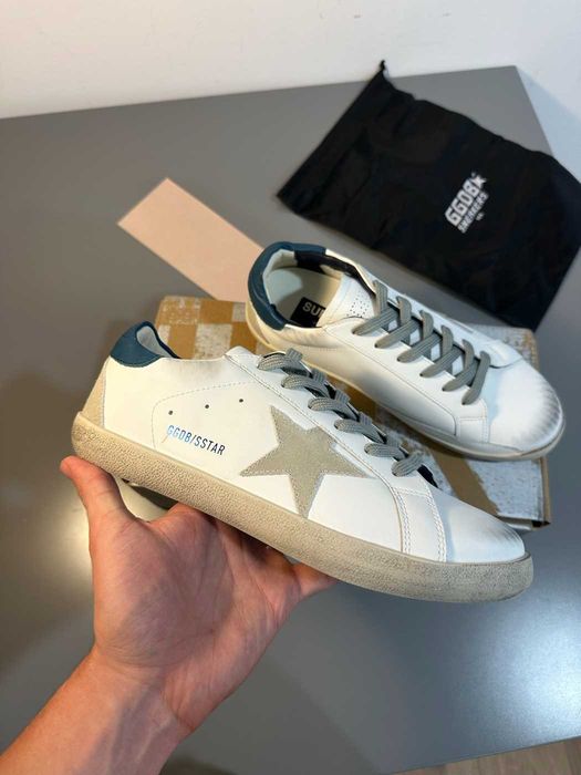Golden Goose Superstar sneakers piele stea gri toc bleumarin