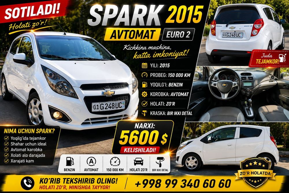 Chevrolet  Spark 2015 | Avtomat | 2 Euro  sotiladi
