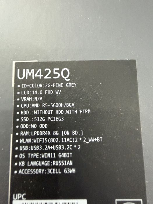 Asus zenbook Um425Q SSD:512gb ryzen 5