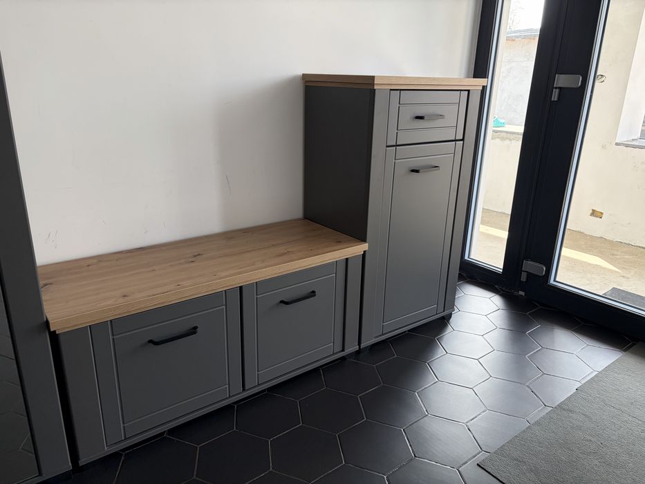 Mobilier hol si sufragerie gri/lemn