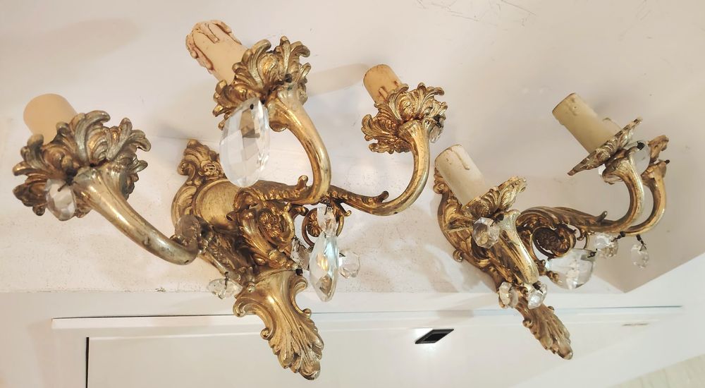 Superb set de aplice din bronz masiv și elemente din cristal în stilul