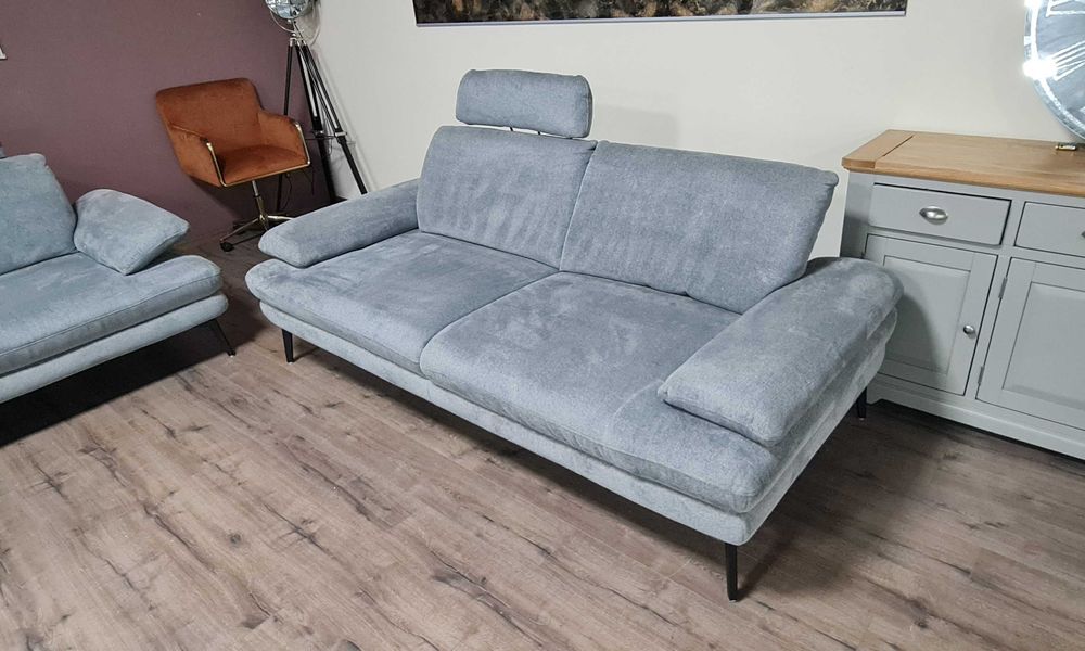 Сив комплект дивани от плат ъглов диван и тройка "Dieter Knoll"