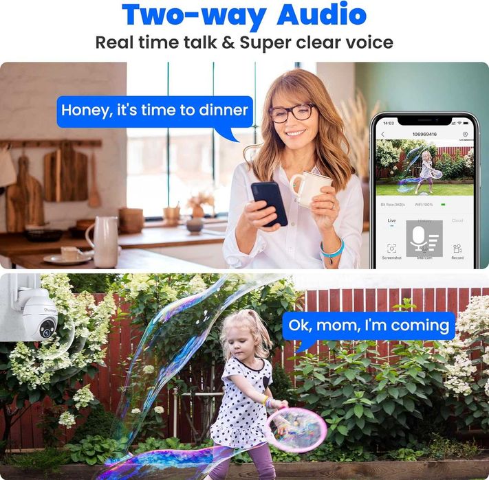 Външна камера със соларен панел и акумулаторна батерия Elemage PTZ