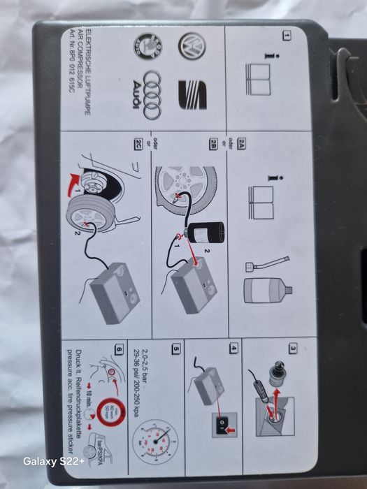 Оригинален Автокомпресор 180W Audi VW Skoda Seat Mercedes Лек Автомобил Помпене на гуми