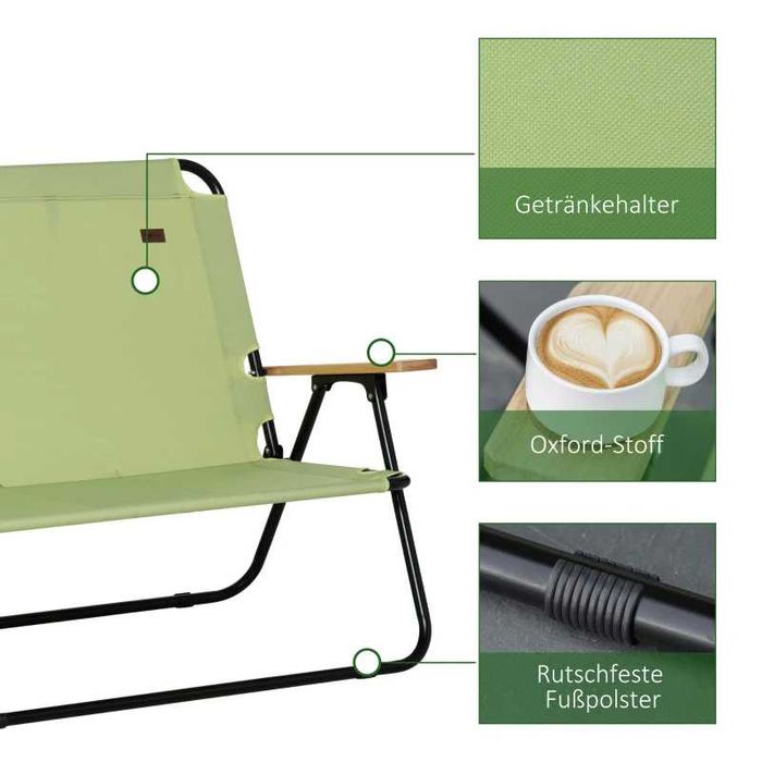 Сгъваем къмпинг стол Outsunny с 2 места и поставка за чаши 141x67x80см