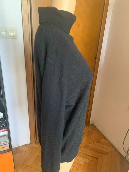 Черен пуловер тип поло Royal Class, размер L, кашмир и коприна