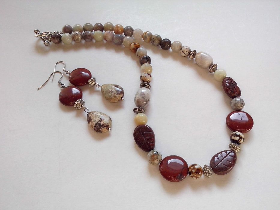 set,colier si cercei pietre naturale,agate crazy,jasper rosu teracota