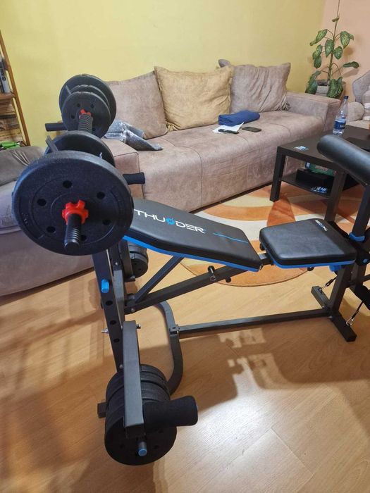 Bancă de forță multifuncțională THUNDER cu greutăți incluse