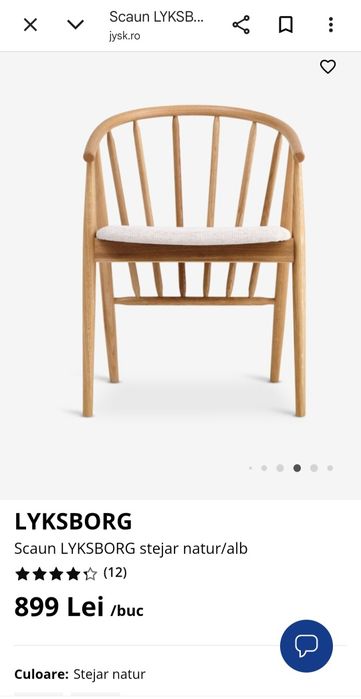 Scaun LYKSBORG stejar natur/alb Jysk