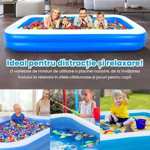 Piscina gonflabila albastra Family Pool cu 2 inele 2metrix1,2metrix40cm