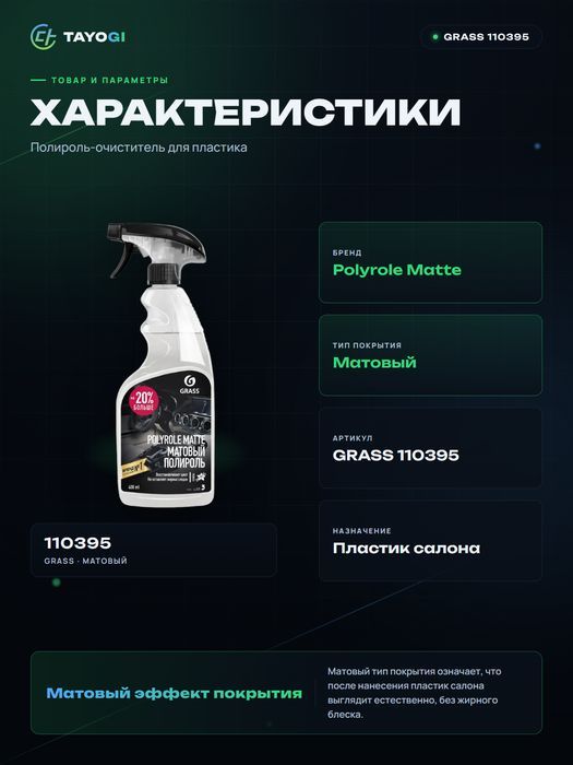 Полироль-очиститель для пластика Grass Polyrole Matte, 0,65 л