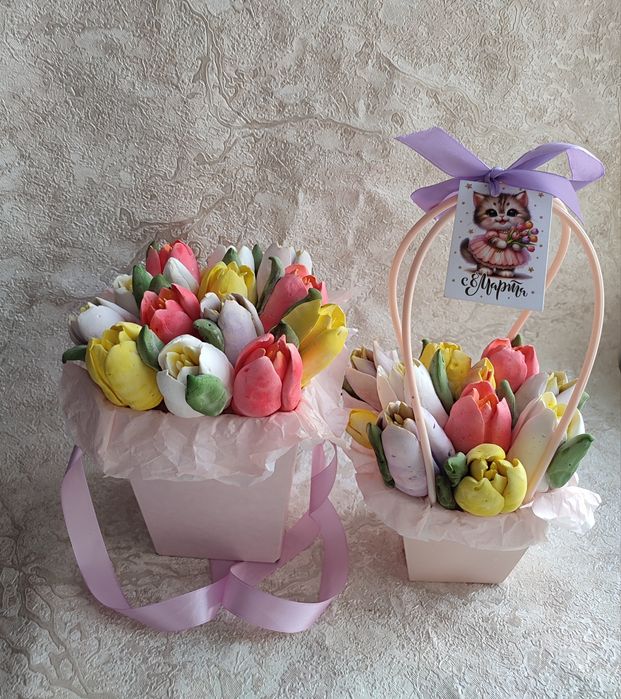 Зефирные  букеты, тюльпаны