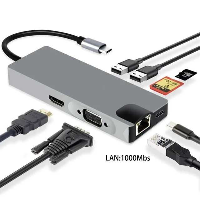 USB-С, USB 3.0/LAN Ethernet адаптер