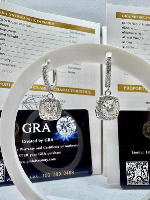 Сребърни обеци с мойсанит (Диамант) 1 карат