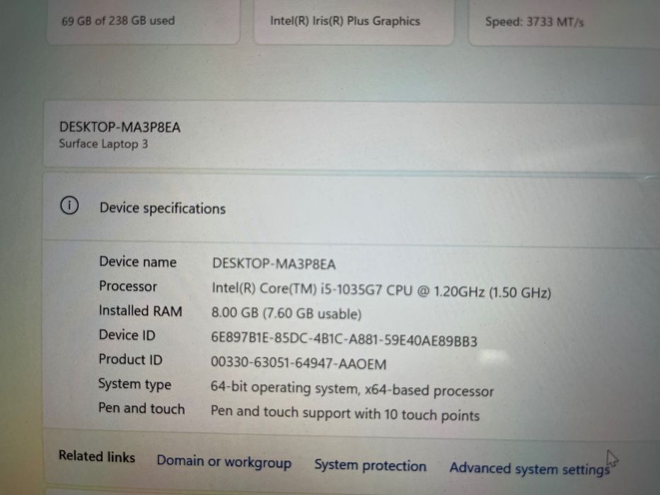 Microsoft laptop 3 i5-1035g7 8gb 256gb ssd