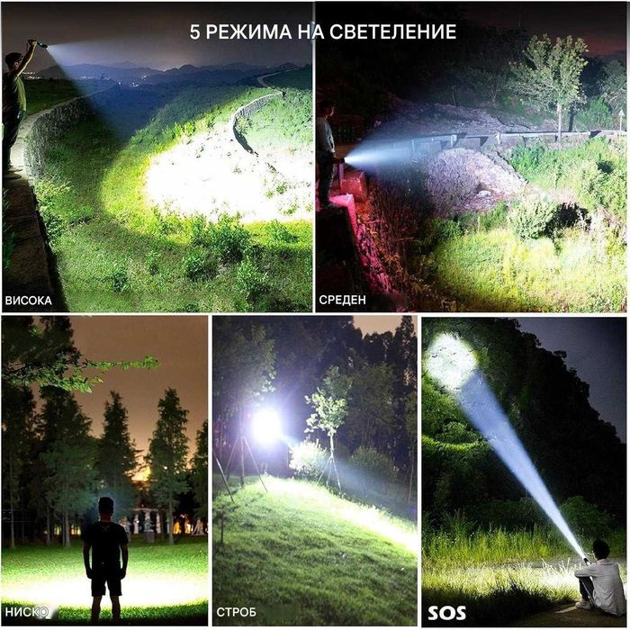 Р90 Мощен метален LED акумулаторен CREE LED прожектор фенер