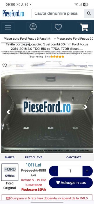Polița bagaje tăviță focus mk3.5 2016 combi 5 uși Originală
