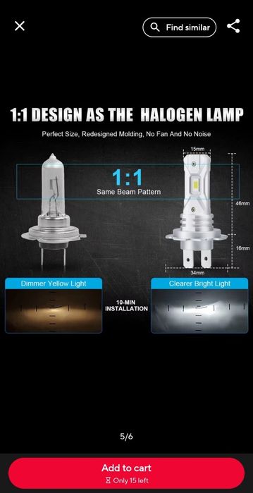 LED h7 12v 3w 6000k