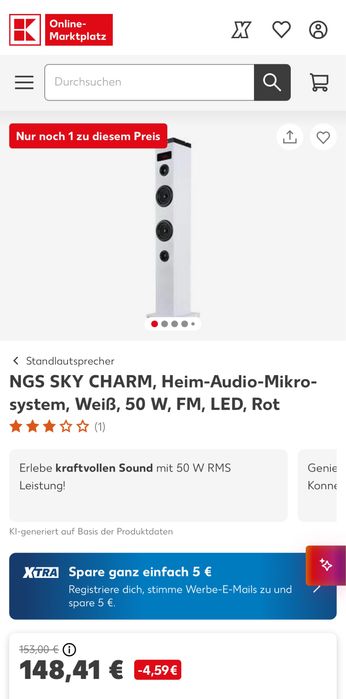 NGS SKY CHARM, Домашна аудио микросистема, Бял, 50 W, FM, LED