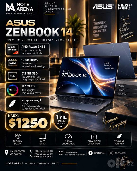 Asus zeenbook 14 oled 60 hz / r9 465 / 16 gb ddr5 / 512 gb ssd