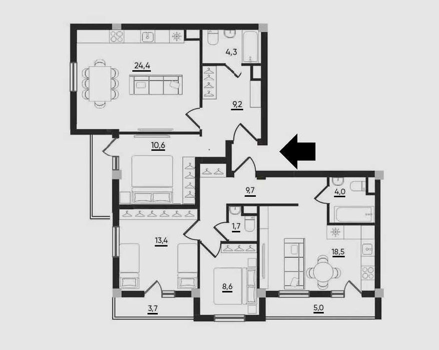 ЖК "Parkent plaza". 3-комнатная, 109 м². Паркентский, Корзинка