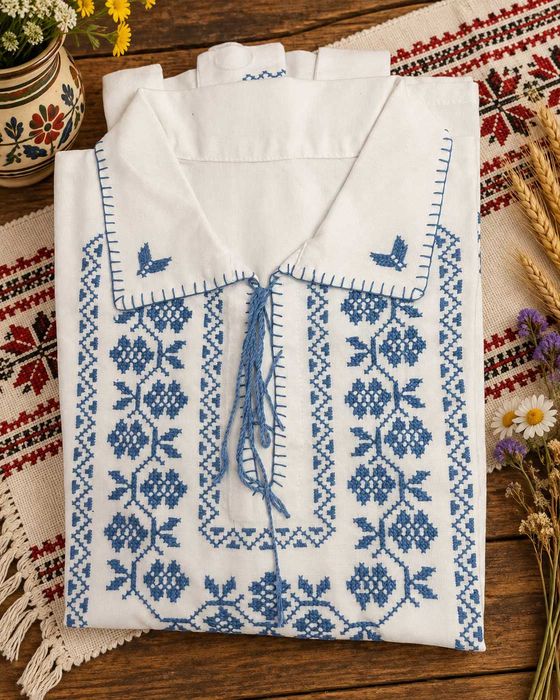 Cămașă tradițională bărbați M, bumbac, brodată – nouă