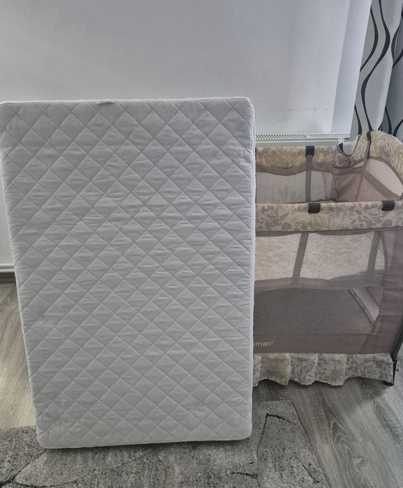 Pătuț pliabil Krausman + Saltea nouă cu husă detașabilă din cocos 12cm