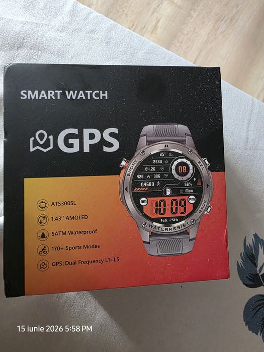 Ceas Smartwatch barbati LUMAUDiO® Tank Rezistent la inot și GPS performant, Negru