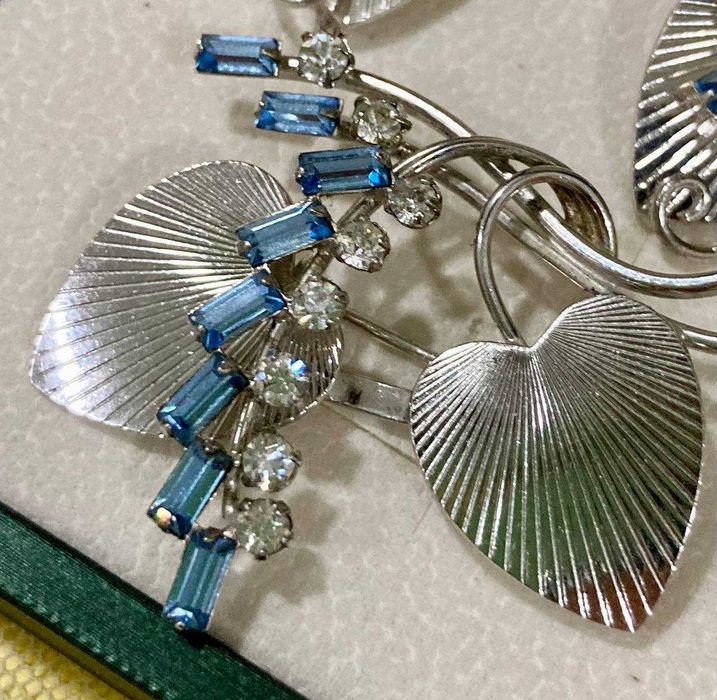 Серебряный винтажный комплект Carl Art (США, 1940–50), серьги и брошь