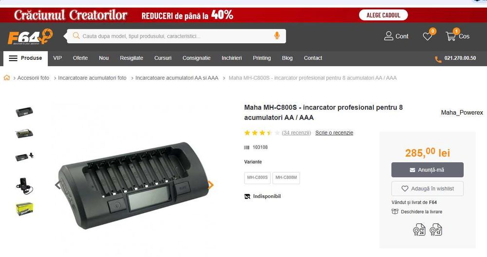 Incărcător pentru 8 acumulatori AA/AAA Powerex Maha MH-C800S