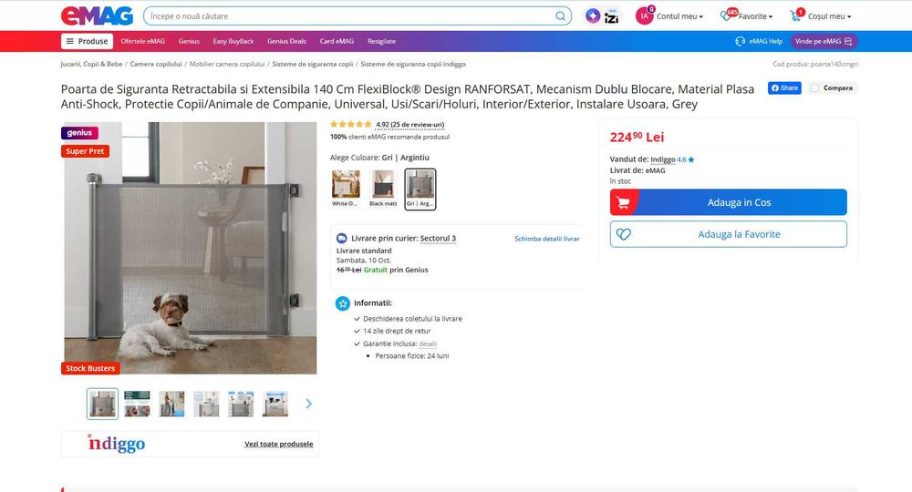 REDUS de la 220 RON, Poarta de Siguranta Retractabila si Extensibila 150 Cm x 86 inaltime, pentru Bebelusi/ copii sau animale