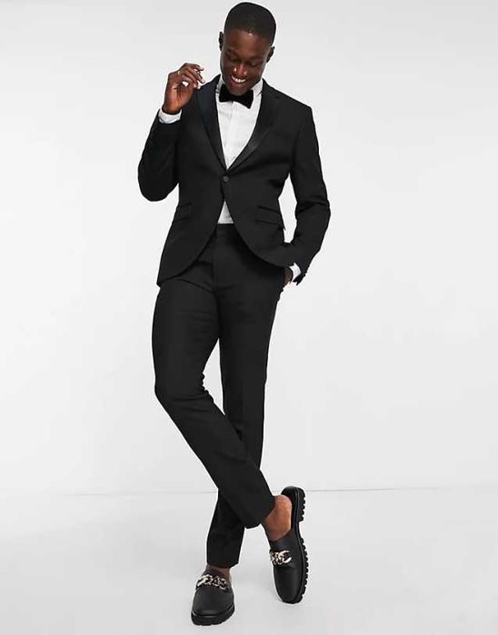 Pantaloni eleganti skinny texturati cu banda laterala satinata Topman
