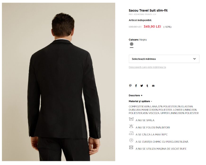 Sacou Calitativ Lana 60% Travel Suit Blazer Marime 48 + McNeal 46 Slim
