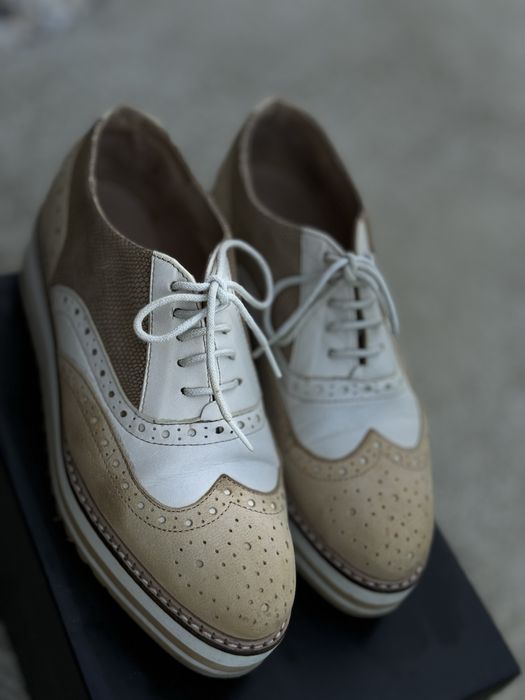 Pantofi piele alb cu crem
