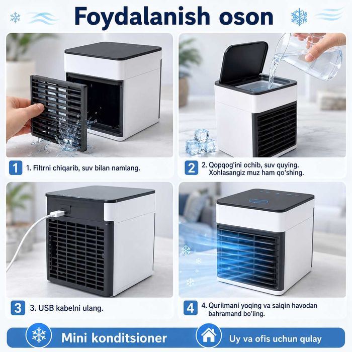 Mini konditsioner 4 in 1 — yozgi issiqda salqinlik uchun zo‘r tanlov!