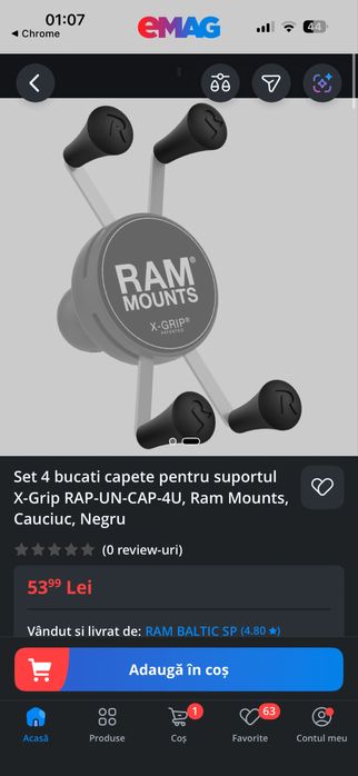 Set 4 capete de cauciuc suport Ram mount originale pentru motociclete