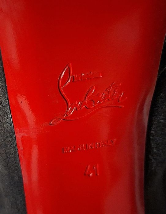 Cizme Christian Louboutin lungi cu toc gros din piele întoarsă