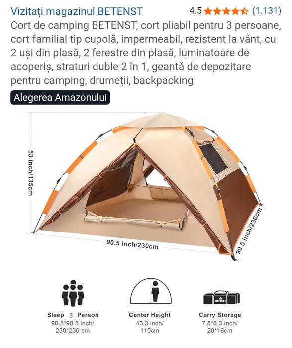 Vând cort camping BETENST  NOU nefolosit  Negociabil de 3 persoane