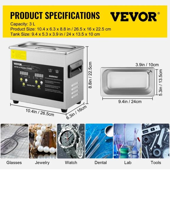 VEVOR 3L Curățător cu ultrasunete modernizat cu ultrasunete