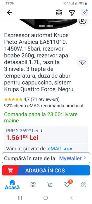 Espressor automat Krups Picto Arabica EA811010,negru