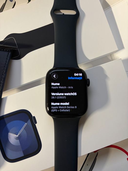 Apple Watch 9, 45mm, Celular + GPS, full box, extra curea si carcasa