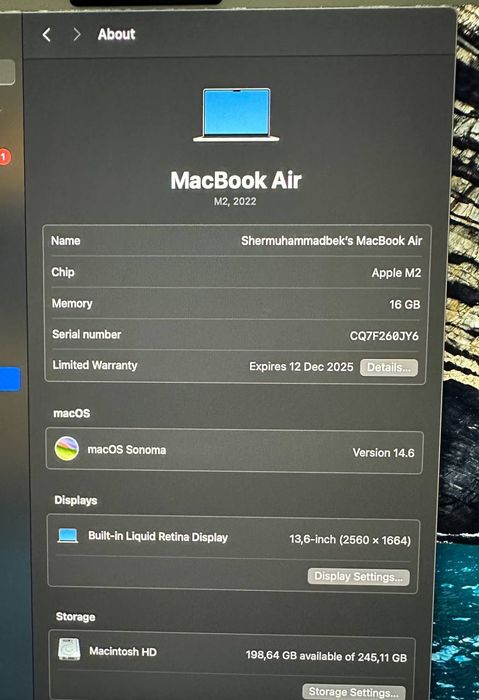 Macbook Air 2022 M2