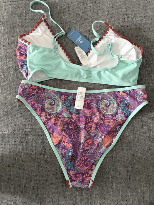 CUPSHE bikini două piese decolteu în V tiv croșetat margine contrast – Aqua L