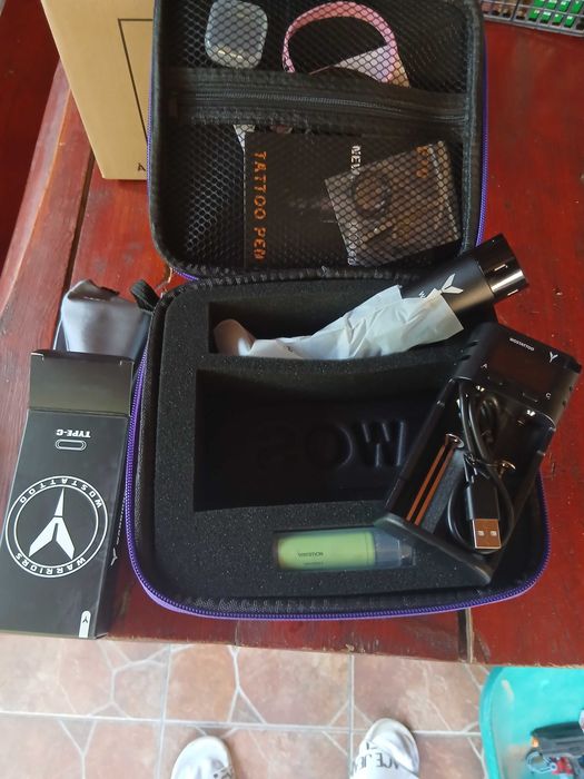 Kit Complet Tatuat Wireless WOS Tattoo Pen – Profesional, Nou