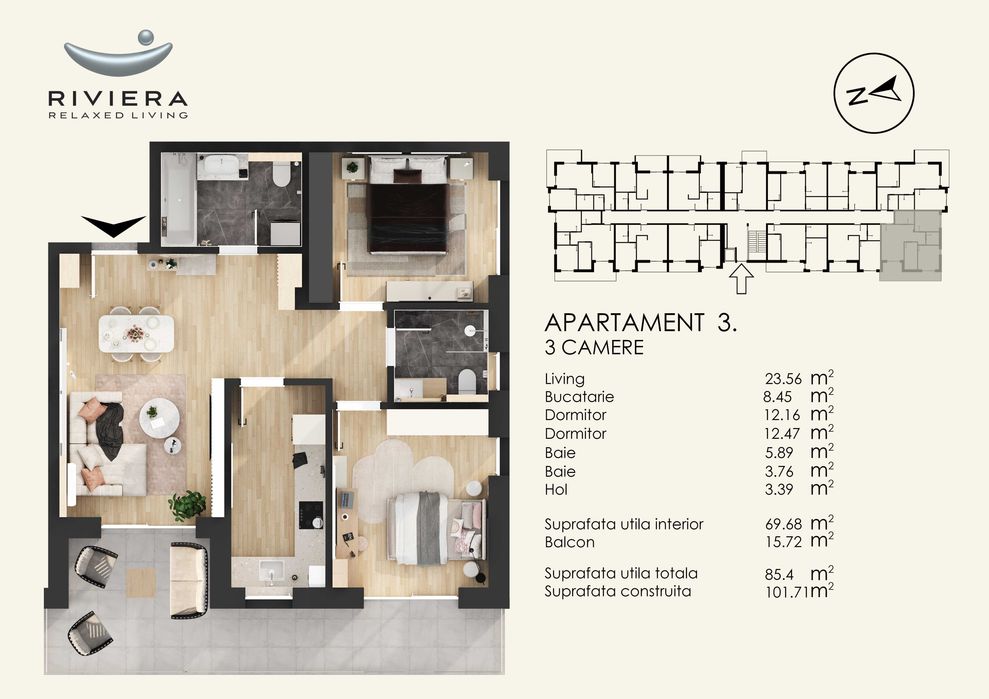 Apartament cu 3 camere - RIVIERA Oradea