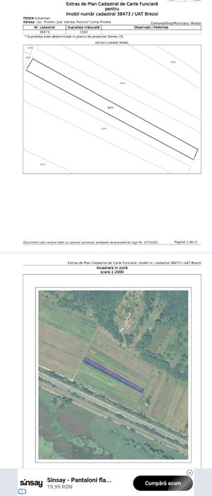 Oportunitate investiție – teren intravilan 1592 mp Brezoi (Proieni), aproape de lac