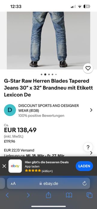 Мъжки дънки : G-Star Raw Herren Blades Tapered Jeans 33