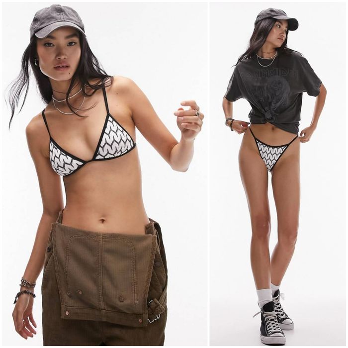 Бански костюм S/M бял черен две части горнище долнище triangle bikini